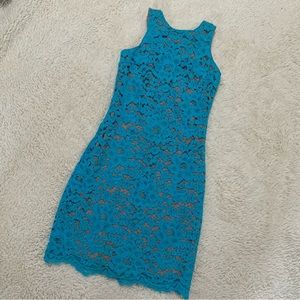 Blue lace tie-up back dress